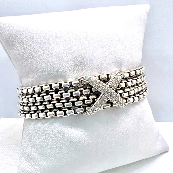David Yurman Diamond 18k Gold 925 Silver X 4 Box Chain Bracelet - Picture 4 of 14